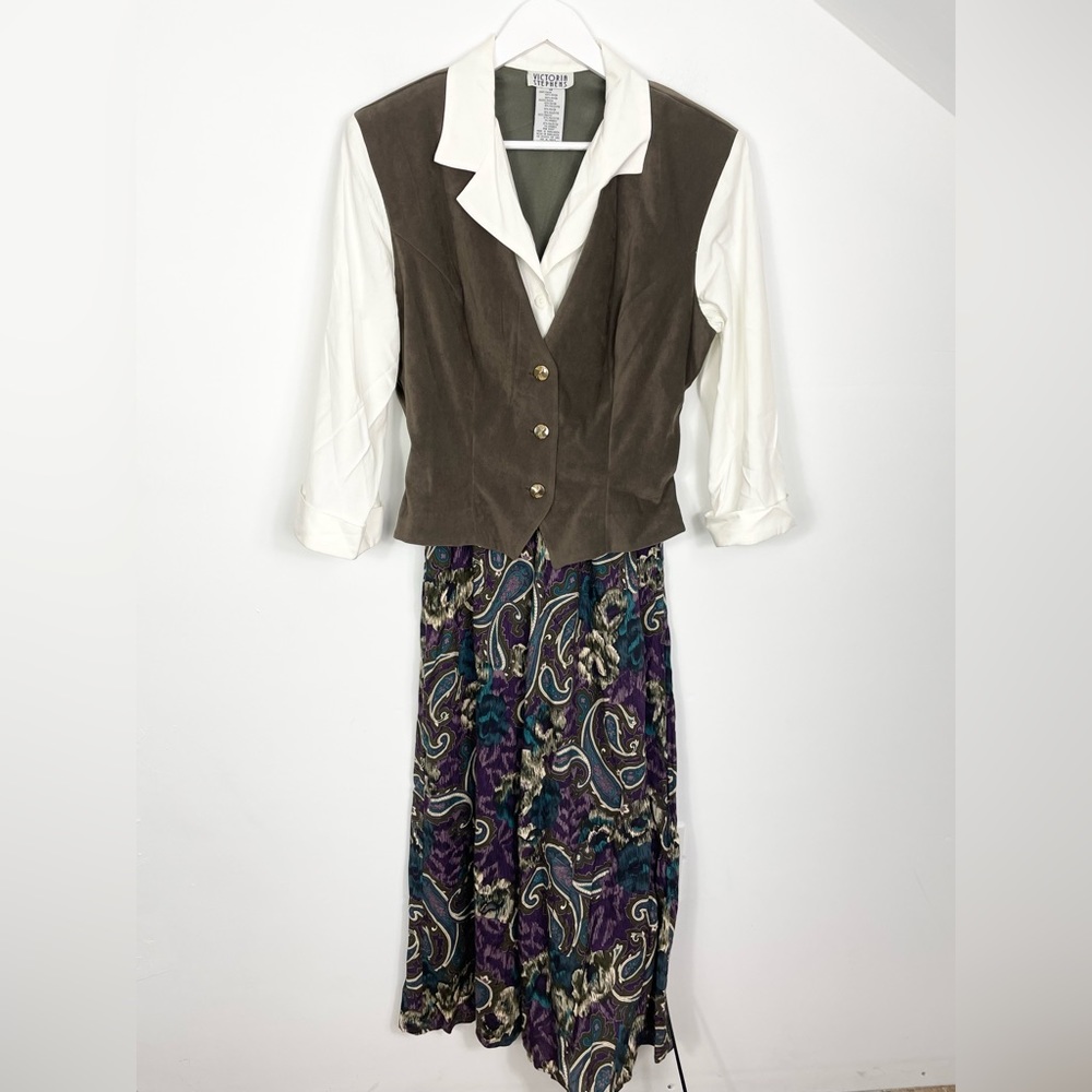 VINTAGE 1980s Rare Victoria Stephens Women Long Paisley Suit Style Dress Size 12